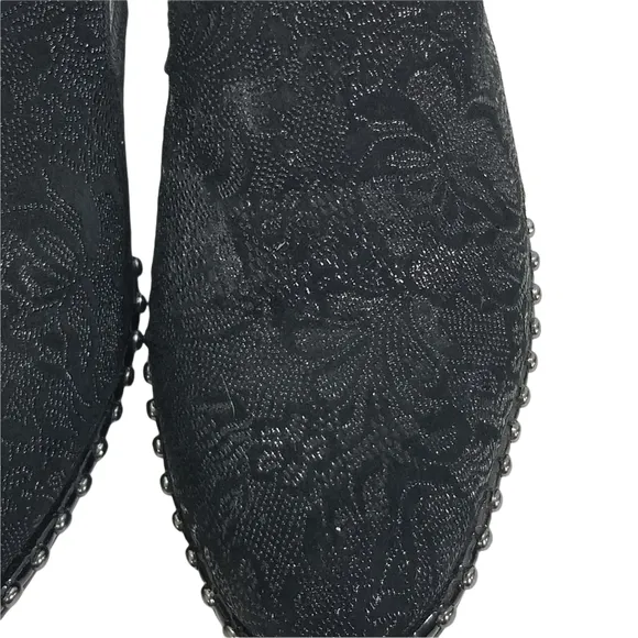 ADRIANNA PAPELL Maura Black Embroidered Slip On Studded Mules Size 6.5