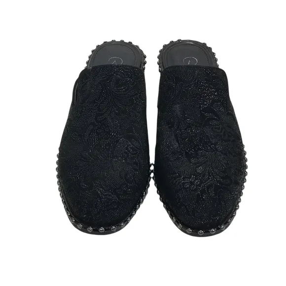 ADRIANNA PAPELL Maura Black Embroidered Slip On Studded Mules Size 6.5