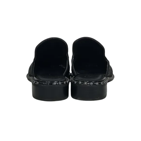 ADRIANNA PAPELL Maura Black Embroidered Slip On Studded Mules Size 6.5