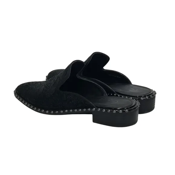 ADRIANNA PAPELL Maura Black Embroidered Slip On Studded Mules Size 6.5