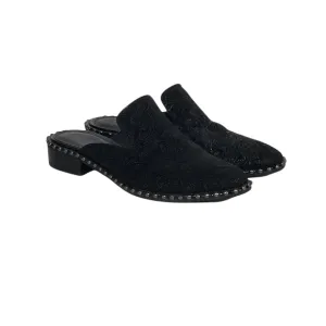 ADRIANNA PAPELL Maura Black Embroidered Slip On Studded Mules Size 6.5