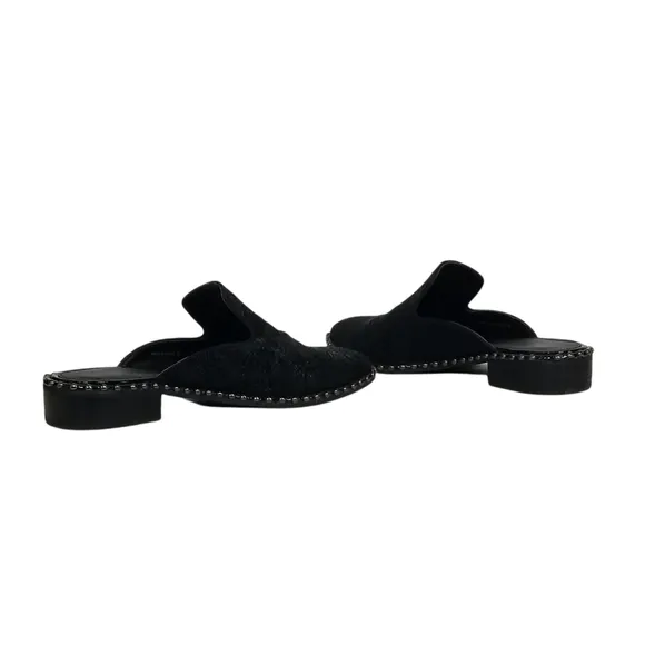 ADRIANNA PAPELL Maura Black Embroidered Slip On Studded Mules Size 6.5
