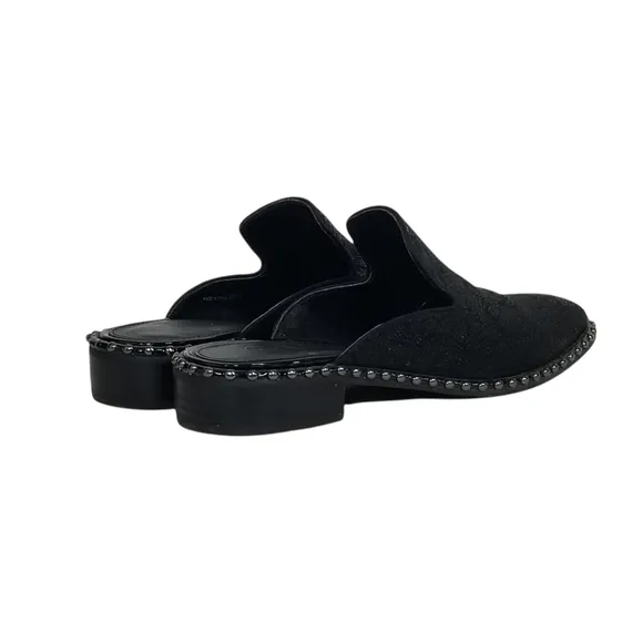 ADRIANNA PAPELL Maura Black Embroidered Slip On Studded Mules Size 6.5