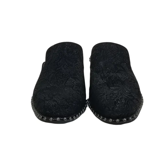 ADRIANNA PAPELL Maura Black Embroidered Slip On Studded Mules Size 6.5