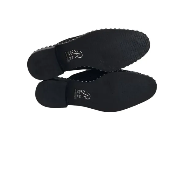 ADRIANNA PAPELL Maura Black Embroidered Slip On Studded Mules Size 6.5