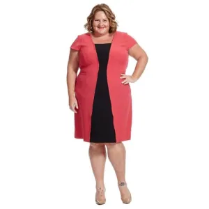 ADRIANNA PAPELL Red Black Colorblock Dress sz 22W