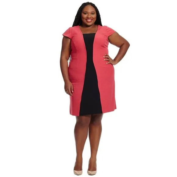 ADRIANNA PAPELL Red Black Colorblock Dress sz 22W