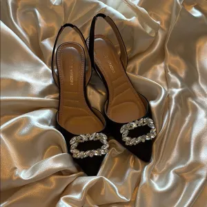 Adrienne Vittadini Black Slingback Heels with Crystal Detail