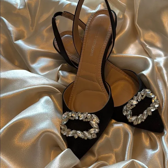 Adrienne Vittadini Black Slingback Heels with Crystal Detail
