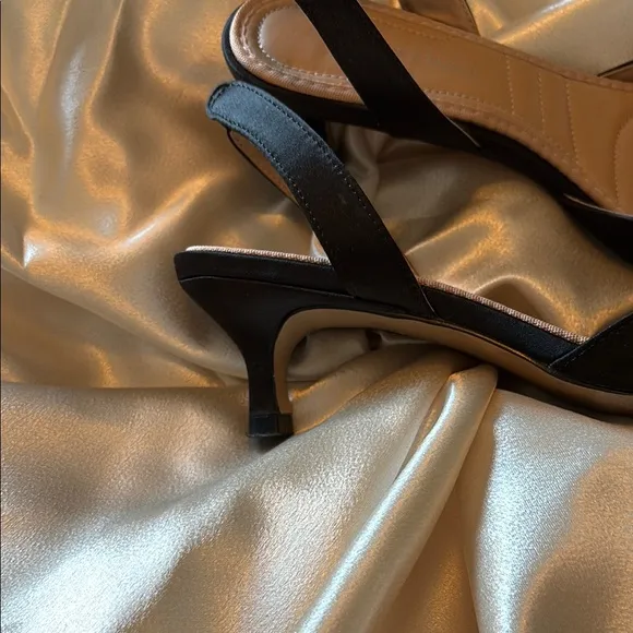 Adrienne Vittadini Black Slingback Heels with Crystal Detail