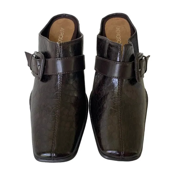 Aerosoles Brown Faux Crocodile Embossed Mules