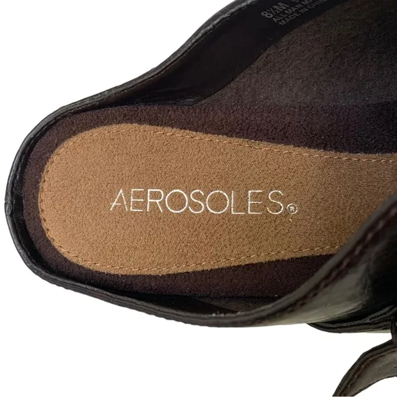 Aerosoles Brown Faux Crocodile Embossed Mules