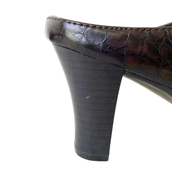 Aerosoles Brown Faux Crocodile Embossed Mules
