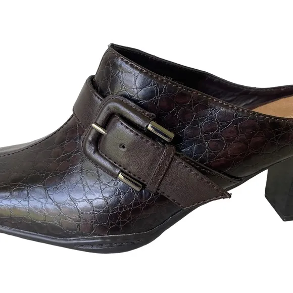 Aerosoles Brown Faux Crocodile Embossed Mules
