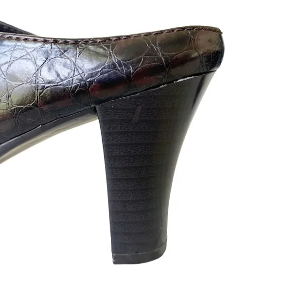 Aerosoles Brown Faux Crocodile Embossed Mules