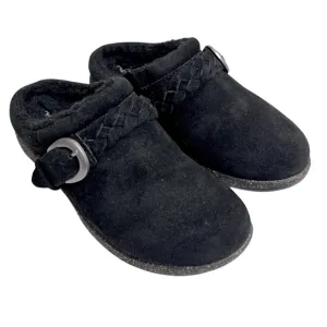 Aetrex Black Cozy Comfy Shearling Genuine Leather Suede Mules Slippers 5 5.5