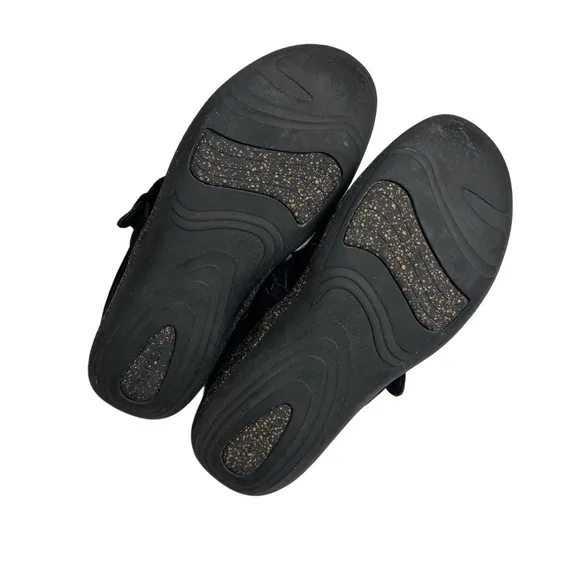Aetrex Black Cozy Comfy Shearling Genuine Leather Suede Mules Slippers 5 5.5