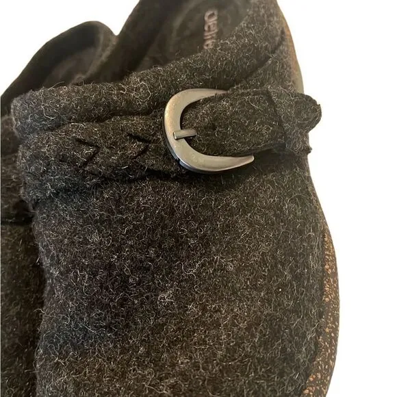 Aetrex Libby Black Wool Faux Fur Lining Comfort Slip On Clogs Size 10
