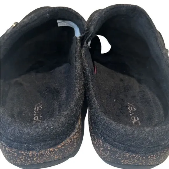 Aetrex Libby Black Wool Faux Fur Lining Comfort Slip On Clogs Size 10