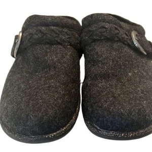 Aetrex Libby Black Wool Faux Fur Lining Comfort Slip On Clogs Size 10