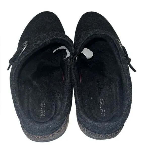 Aetrex Libby Black Wool Faux Fur Lining Comfort Slip On Clogs Size 10