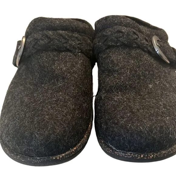 Aetrex Libby Black Wool Faux Fur Lining Comfort Slip On Clogs Size 10