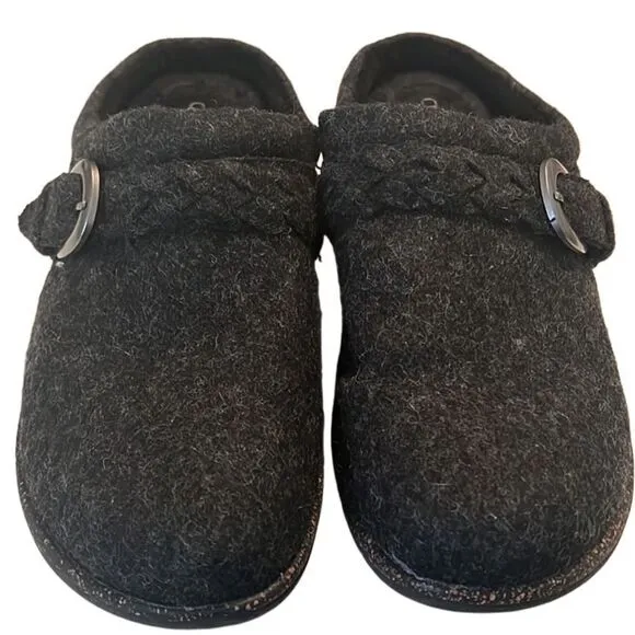Aetrex Libby Black Wool Faux Fur Lining Comfort Slip On Clogs Size 10
