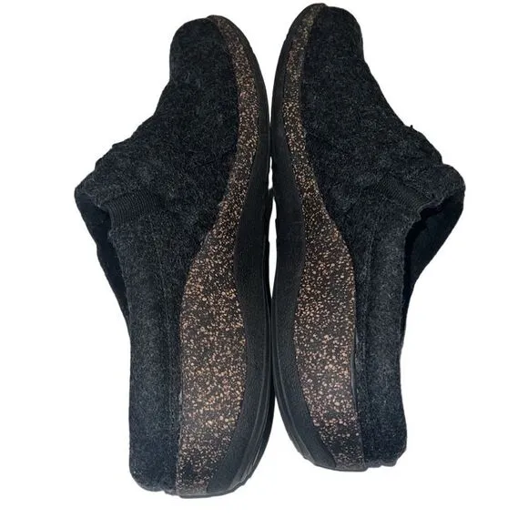Aetrex Libby Black Wool Faux Fur Lining Comfort Slip On Clogs Size 10