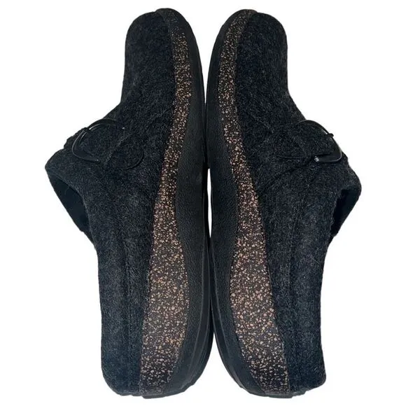 Aetrex Libby Black Wool Faux Fur Lining Comfort Slip On Clogs Size 10