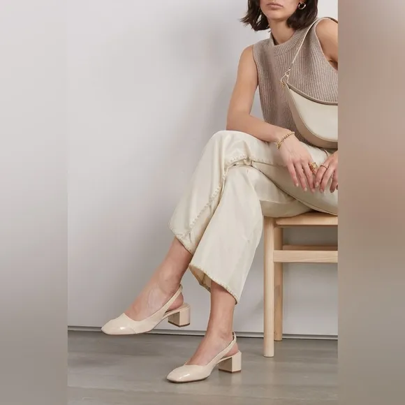 Aeyde Ingrid patent-leather trimmed textured-leather slingback pumps - 38