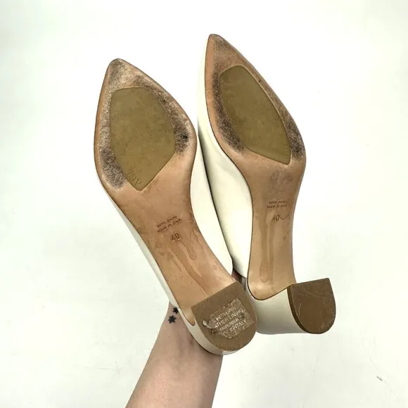AGL Attilio Giusti Leombruni Pointed Toe Leather Mules Ivory White Size 40 9.5