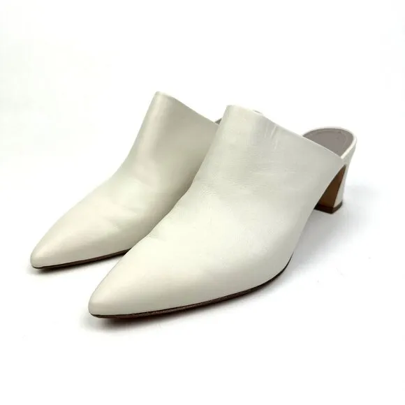 AGL Attilio Giusti Leombruni Pointed Toe Leather Mules Ivory White Size 40 9.5
