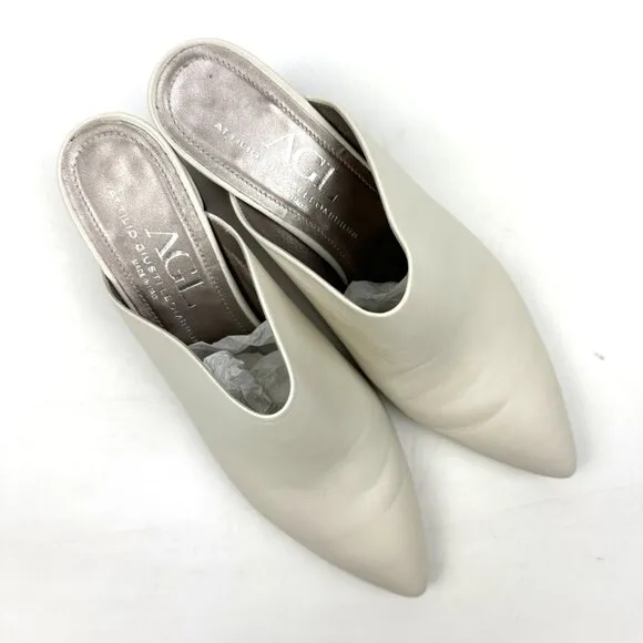 AGL Attilio Giusti Leombruni Pointed Toe Leather Mules Ivory White Size 40 9.5