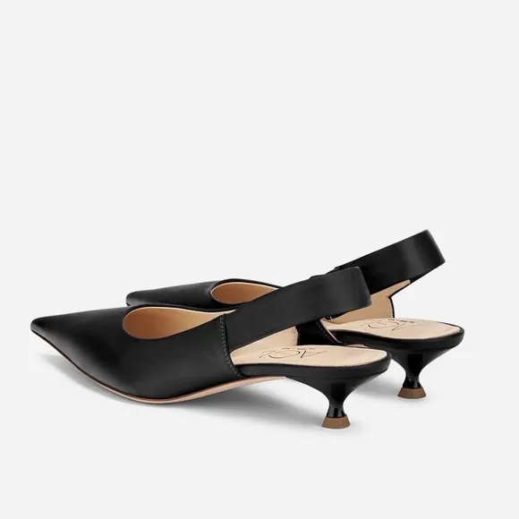 AGL Black Lenor Sling Leather Sling-Back Elegant Kitten Heels Size 40
