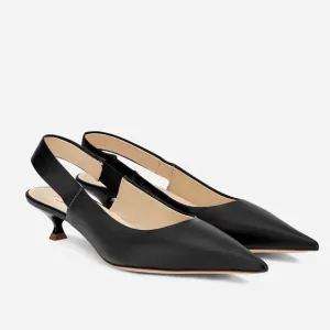 AGL Black Lenor Sling Leather Sling-Back Elegant Kitten Heels Size 40