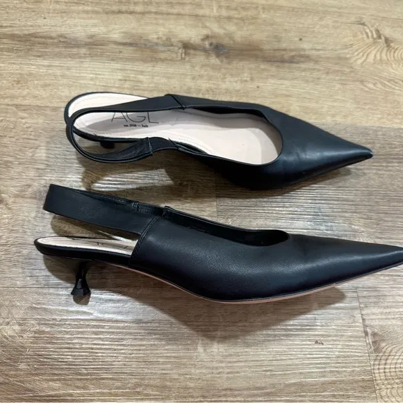 AGL Black Lenor Sling Leather Sling-Back Elegant Kitten Heels Size 40