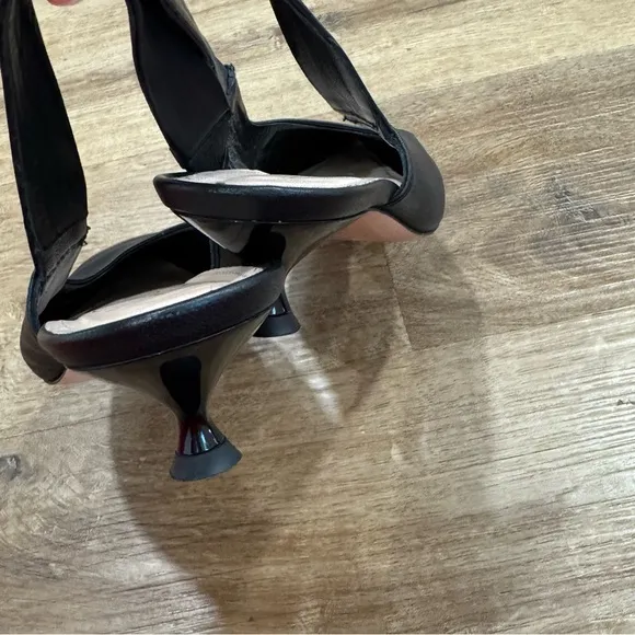 AGL Black Lenor Sling Leather Sling-Back Elegant Kitten Heels Size 40