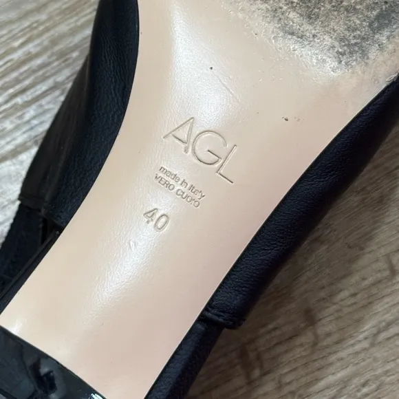 AGL Black Lenor Sling Leather Sling-Back Elegant Kitten Heels Size 40