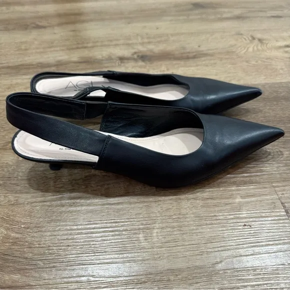 AGL Black Lenor Sling Leather Sling-Back Elegant Kitten Heels Size 40