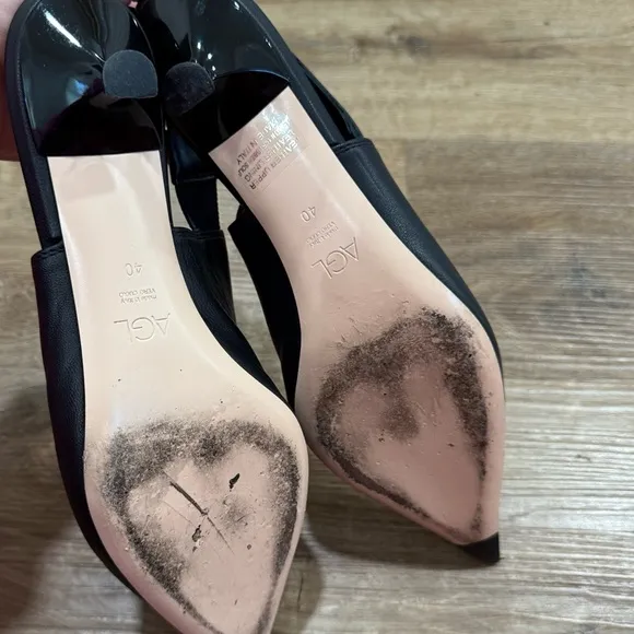 AGL Black Lenor Sling Leather Sling-Back Elegant Kitten Heels Size 40