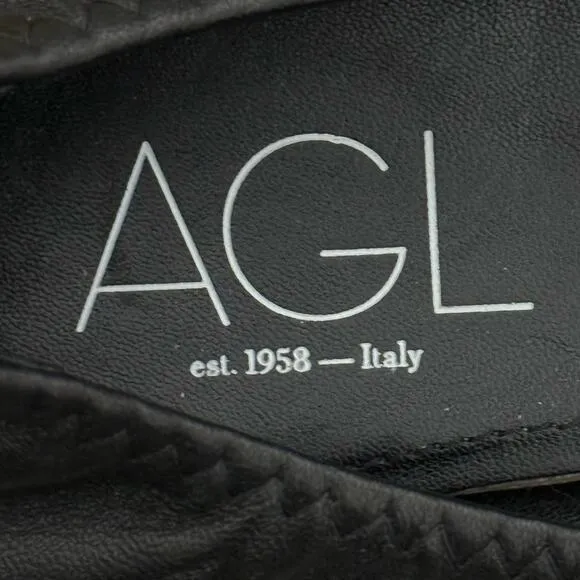 AGL Leather Ballet Flat Studded Toe Size EU 40 US 9 Black Made In Italy