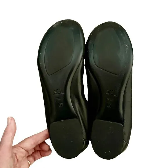 AGL Leather Ballet Flat Studded Toe Size EU 40 US 9 Black Made In Italy