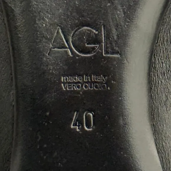 AGL Leather Ballet Flat Studded Toe Size EU 40 US 9 Black Made In Italy