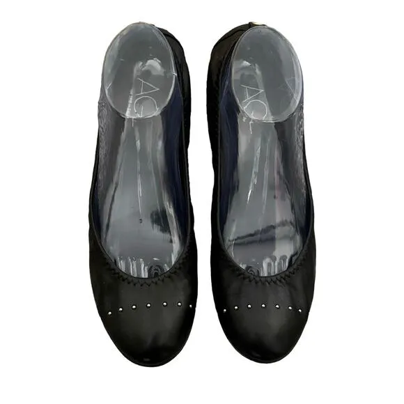 AGL Leather Ballet Flat Studded Toe Size EU 40 US 9 Black Made In Italy