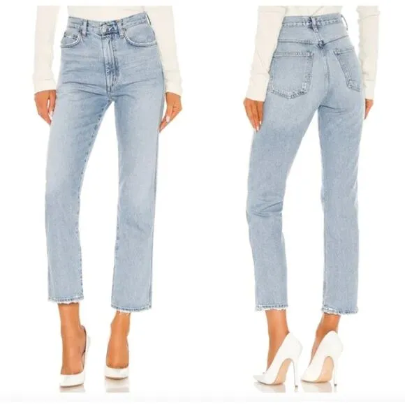 AGOLDE Pinch Waist High Rise Kick Flare Jeans Riptide Blue Organic Denim Size 29