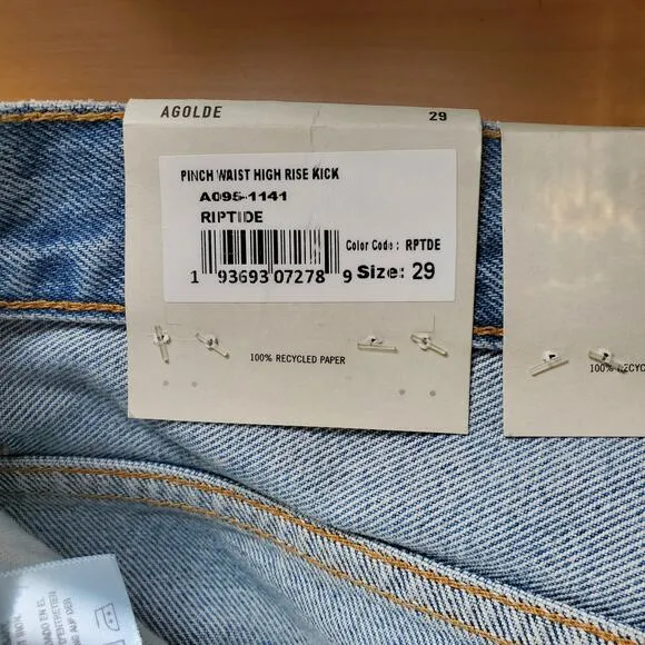 AGOLDE Pinch Waist High Rise Kick Flare Jeans Riptide Blue Organic Denim Size 29