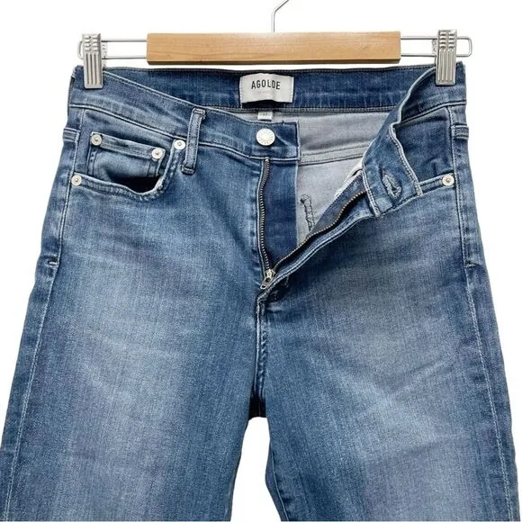 AGOLDE Sophie Crop Jeans Women's Size 27 Raw Hem Slim Jean Claremont Medium Wash
