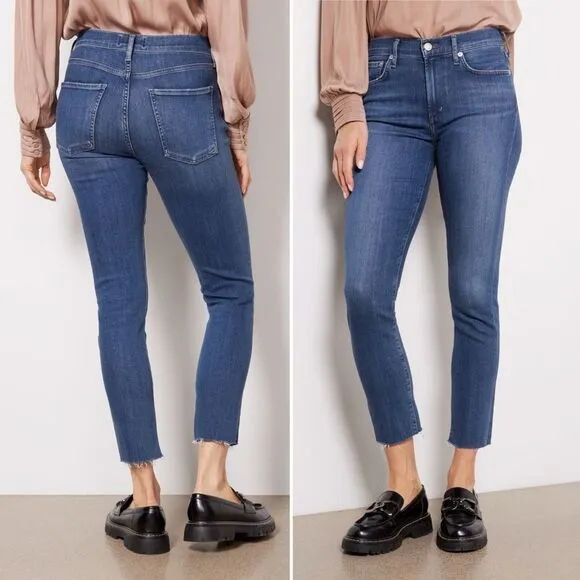 AGOLDE Sophie Crop Jeans Women's Size 27 Raw Hem Slim Jean Claremont Medium Wash