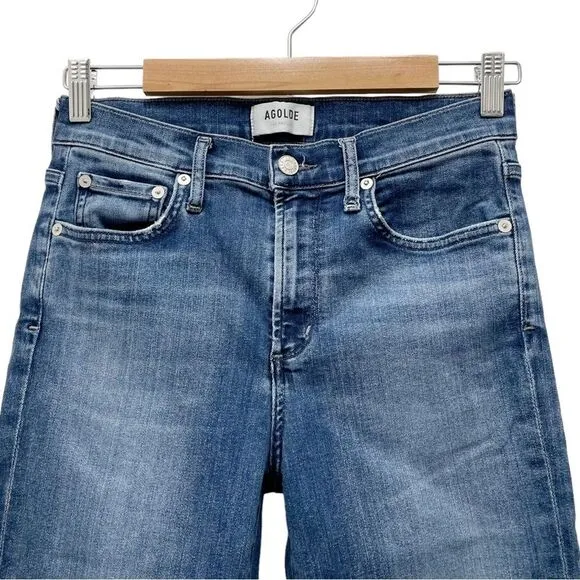 AGOLDE Sophie Crop Jeans Women's Size 27 Raw Hem Slim Jean Claremont Medium Wash