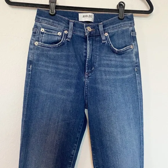 AGOLDE Sophie Mid-Rise Crop Jeans Stretch Denim Raw Hem Claremont Wash Size 24